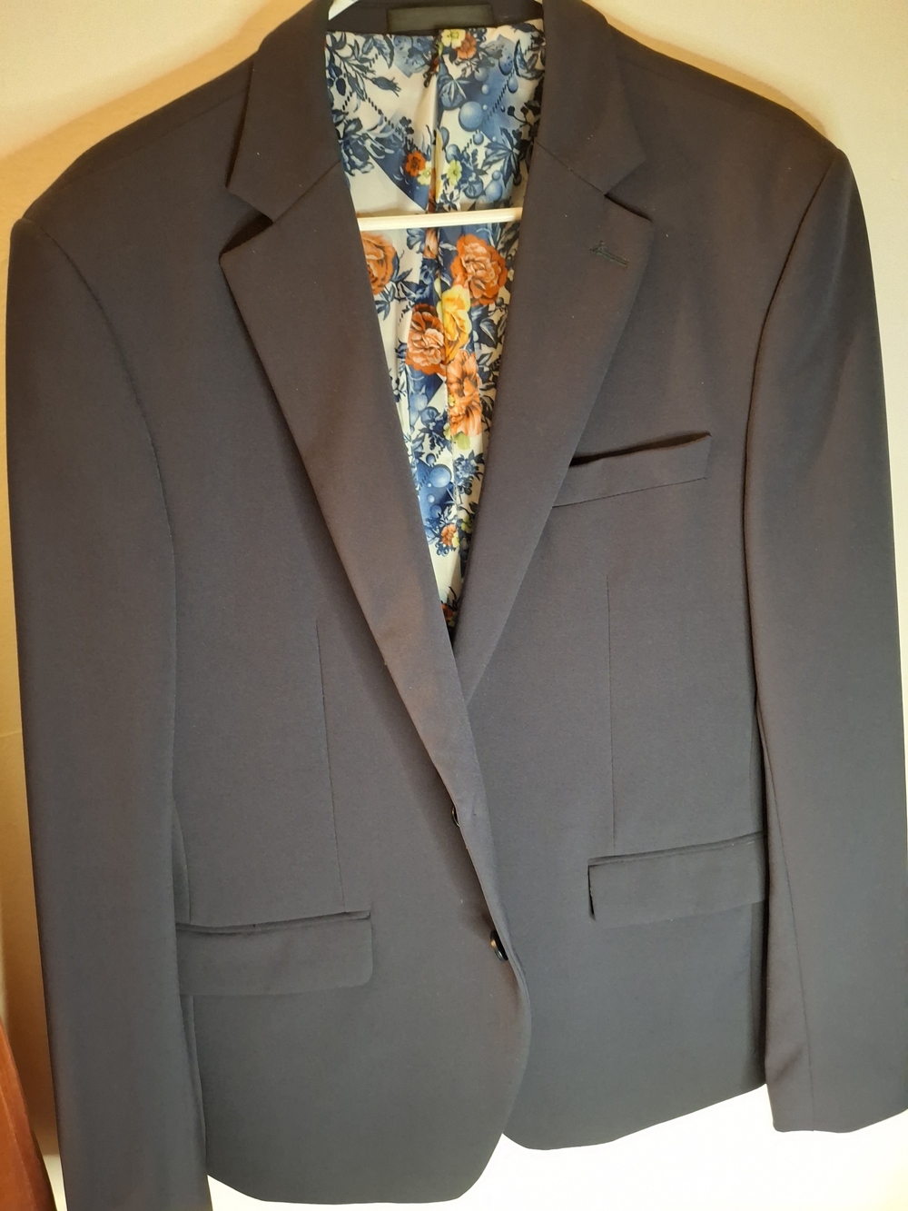 Men's Navy Blazer with Floral Lining